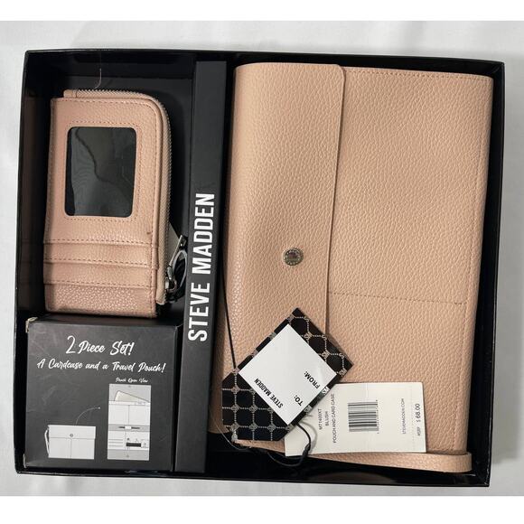 Steve Madden Womens Blush 2 Piece Card Case Travel Pouch Gift Set NEW - Picture 1 of 12